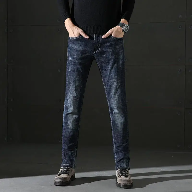 

New Arrivals Men's Jeans Ripped Denim Pants Stretch Motor Straight Vintage Trousers