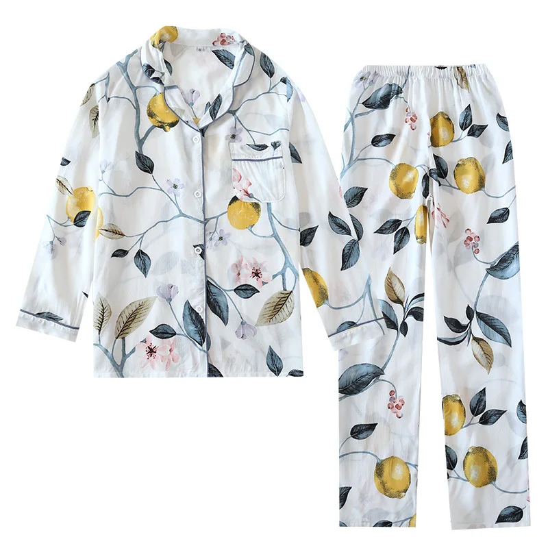 Spring/Summer New Pajamas Set Women Cotton Silk Long Sleeve Sleepwear Ladies Thin Rayon Loose Fashion Homewear Two Piece Summer