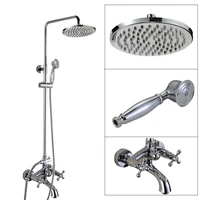 polished chrome brass dual cross handles wall mounted bathroom 8 round rain shower head faucet set bath tub mixer taps mcy354