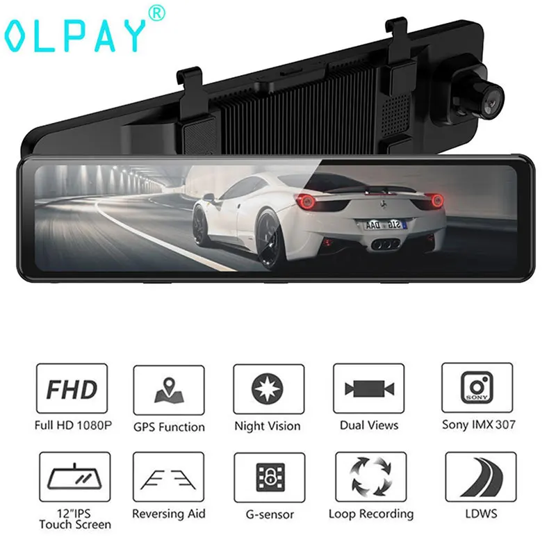 

Видеорегистратор OLPAY, 12 дюймов, HD 1080P, ADAS, GPS, ночное видение