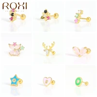 roxi 1pcs color zircon lovely earrings for women 925 sterling silver ear piercing small stud earrings for girls earring jewelry