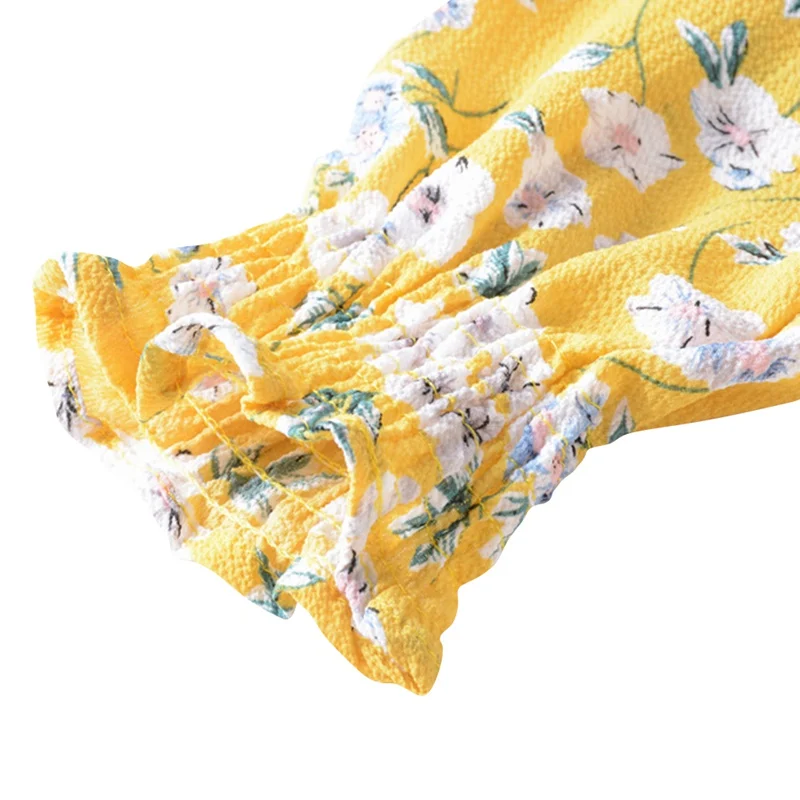 

ROPALIA Women Floral Printing Chiffon Dress Summer Female Long Sleeved Dress Retro Casual Slim Dresses