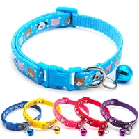 100pcs colored pet supplies dog cat collar necklace rabbit print adjustable collar plate bell animal id accessories
