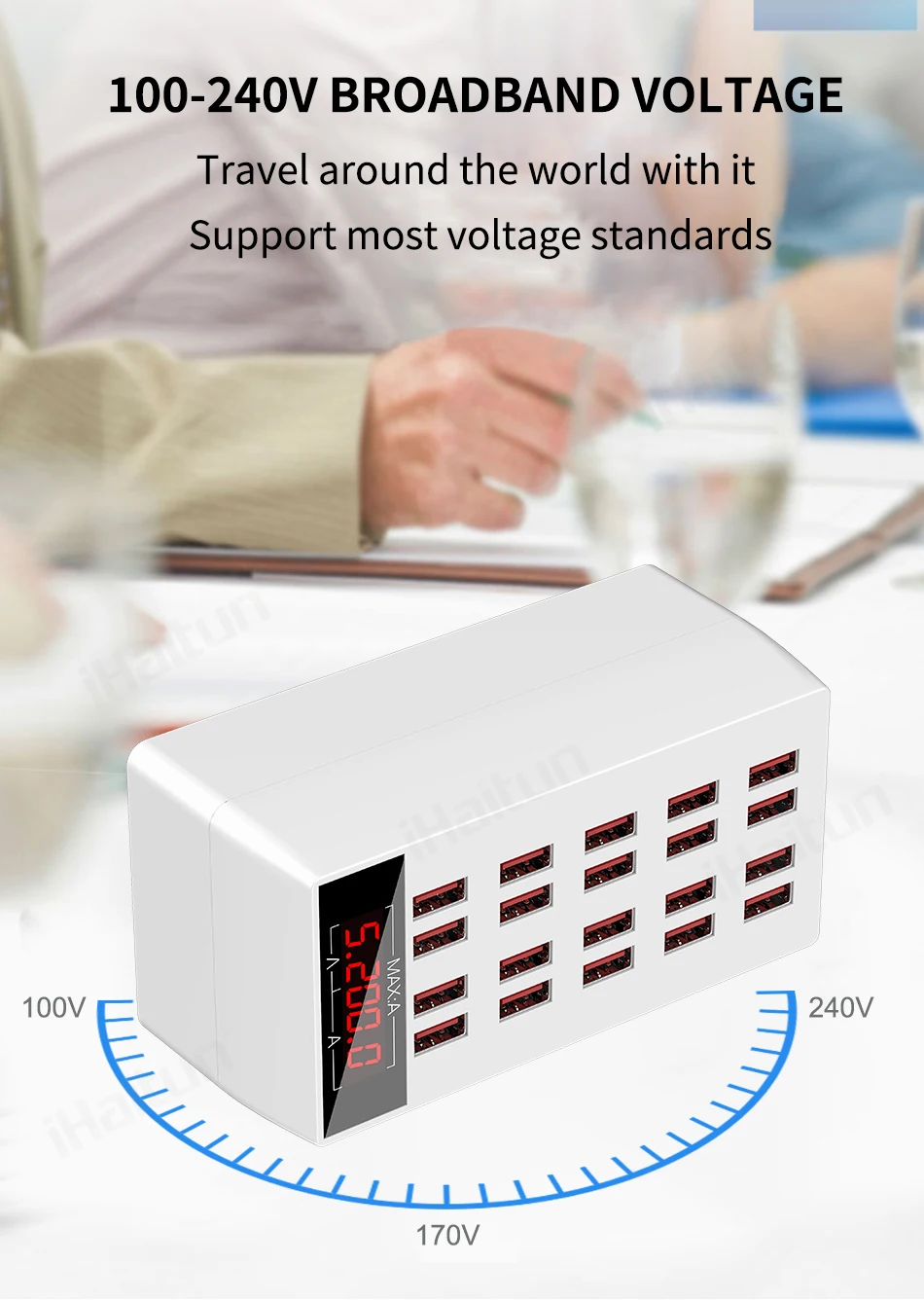 IHaitun 100 Вт 20A USB зарядное устройство светодиодный дисплей Быстрая мульти док-станция мощный Настольный быстрый адаптер для iPhone 11 Pro Max мобильный телефон