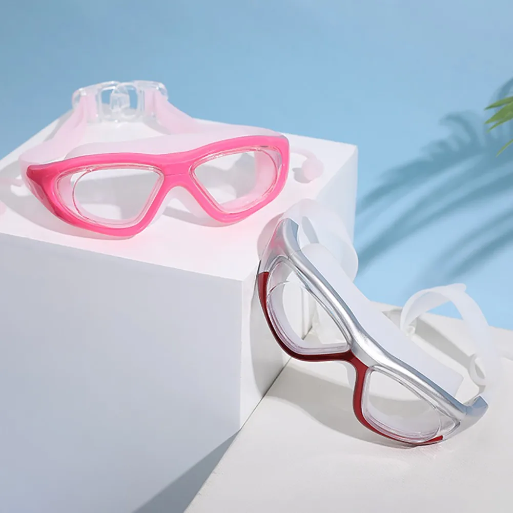 Очки для плавания с большой оправой очки серебристо-красные затычками ушей