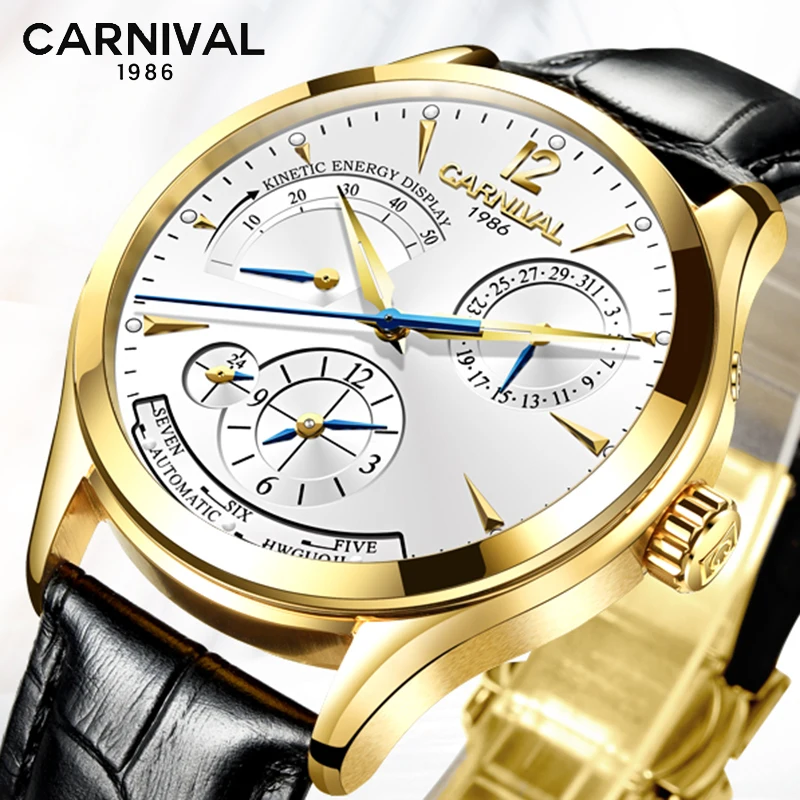 

Часы наручные Carnival 2021 мужские с автоподзаводом, Оригинальные Водонепроницаемые многофункциональные механические с энергетическим диспле...