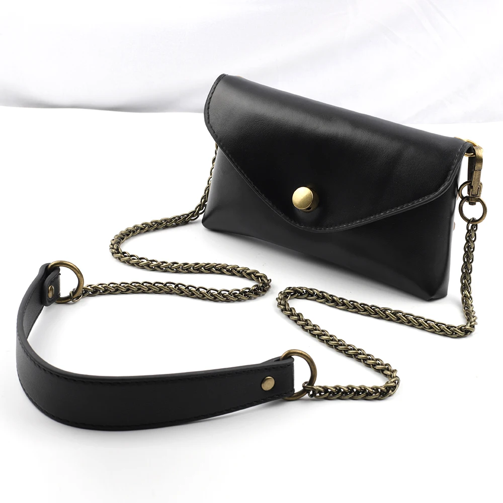 

116cm Replacement Shoulder Bag Strap Black Brwon PU Leather Handle Bronze Metal Chains For Purse Handles Handbag Accessories #E