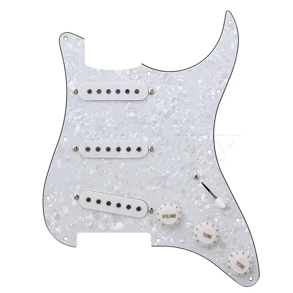 

Yibuy 280x225mm Loaded Pickguard White Pearl Three Layers of PVC 3 Single Coil Pickups 11 Screw Holes 5 Way Switch for Guitar