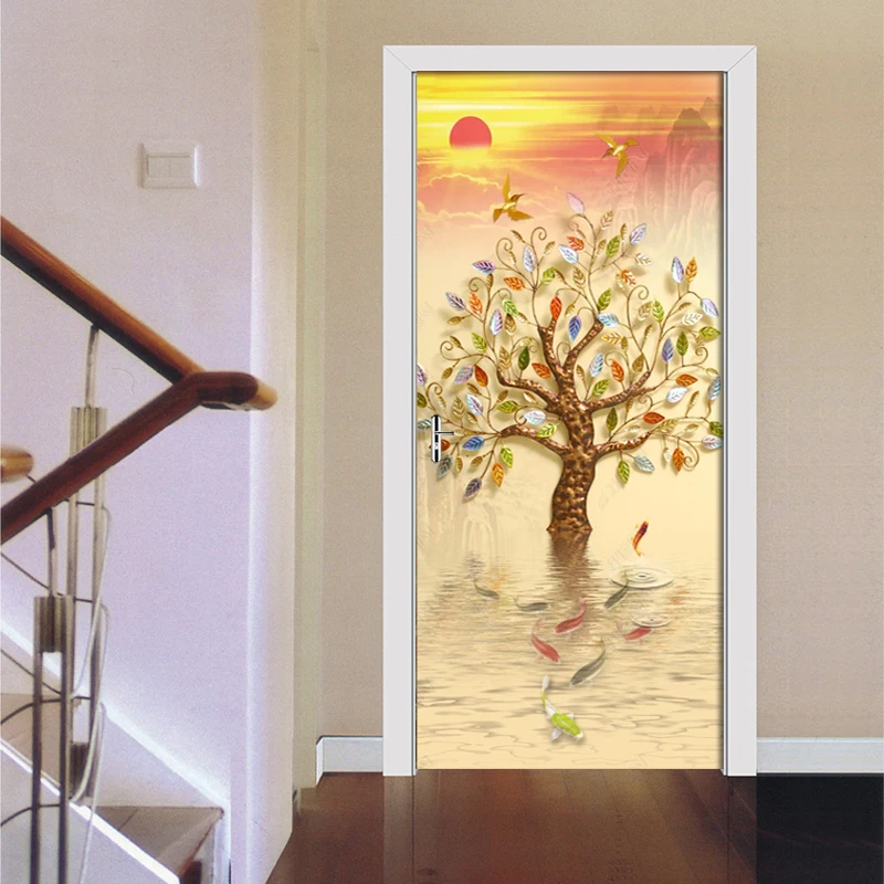 Наклейка на дверь золотой густое дерево гостиная спальня обои ПВХ самоклеющиеся