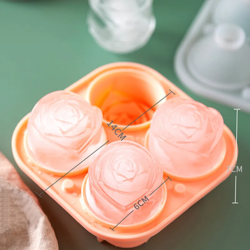 

4 Grids Ice Cube Form Silicone Rose Shape Icecream Mold Freezer Cream Ball Maker Reusable Whiskey Cocktail Mould Bar Tools