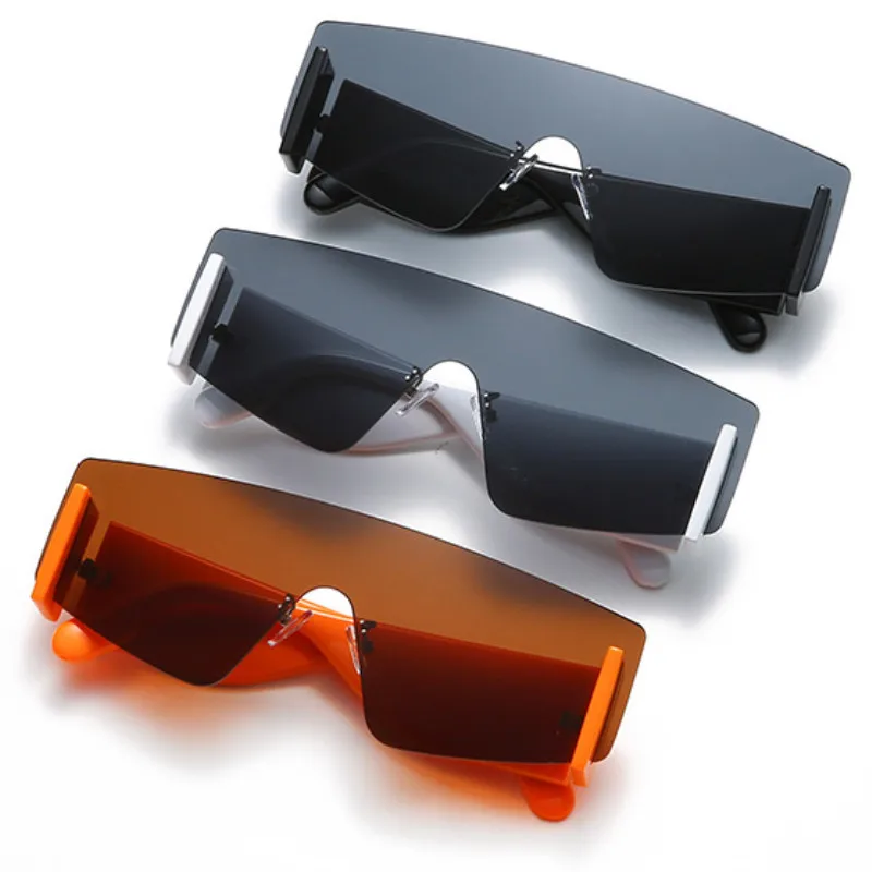 

2021 New Luxury Designer Rimless Sunglasses For Women One-peice Oversized Elegant Sun Glasses Trend Brand Square Black Shades