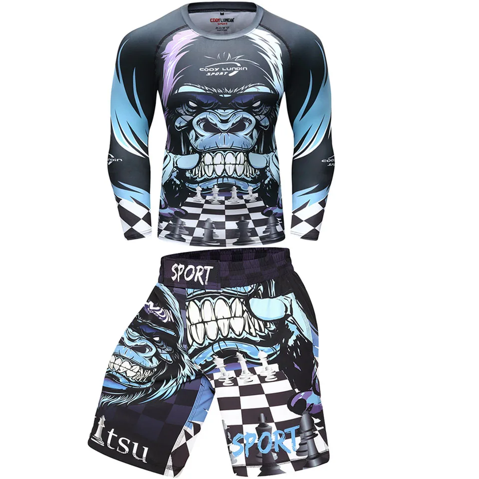 MMA Rashguard jiu футболка с надписью jitsu + брюки наборы боксерские майки мужские Bjj