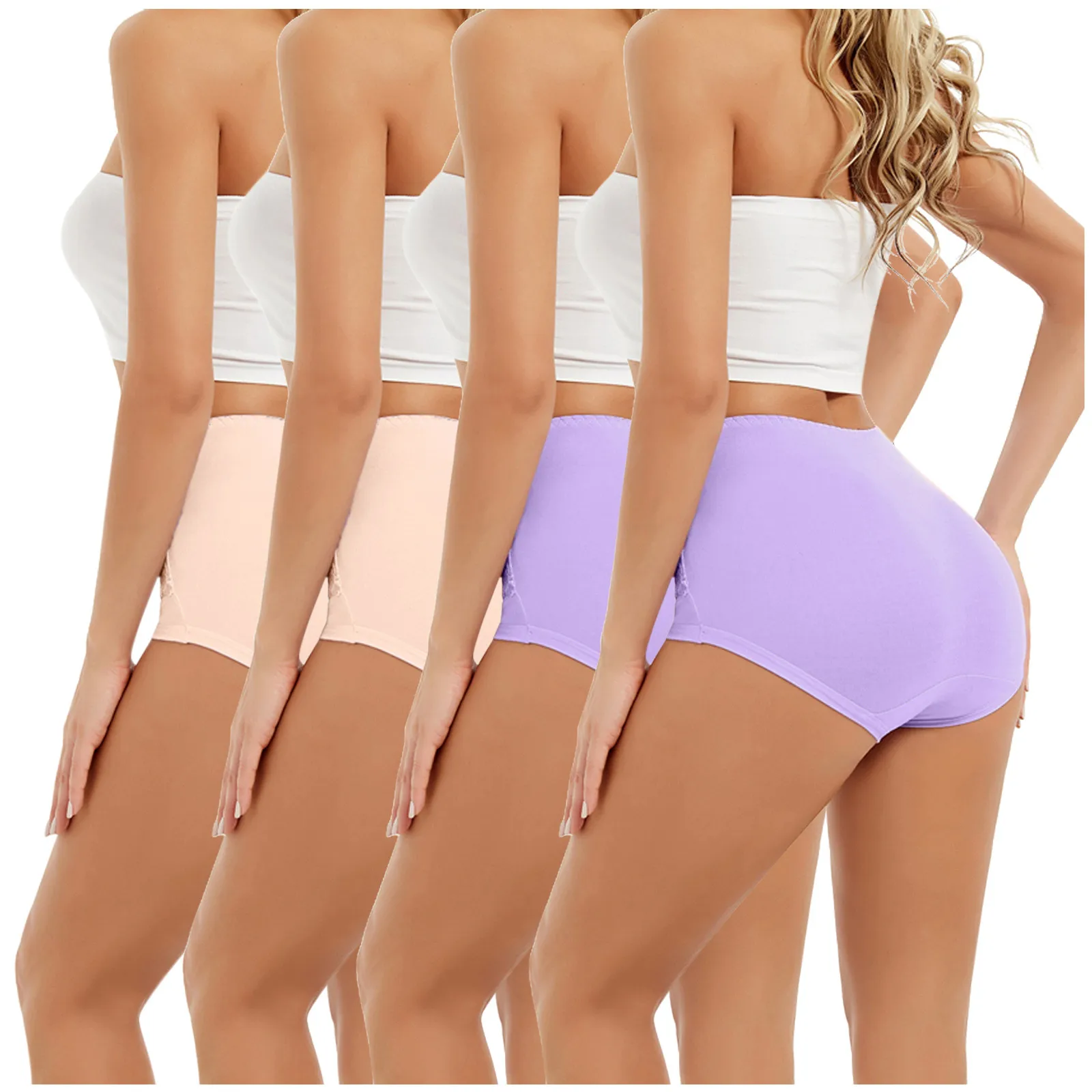 

4PC Sensual Plus Size Comfortable Women High Waist Tummy Control Panties Sexy Mujer Underwear Shapewear Brief Panties 2021 YZ