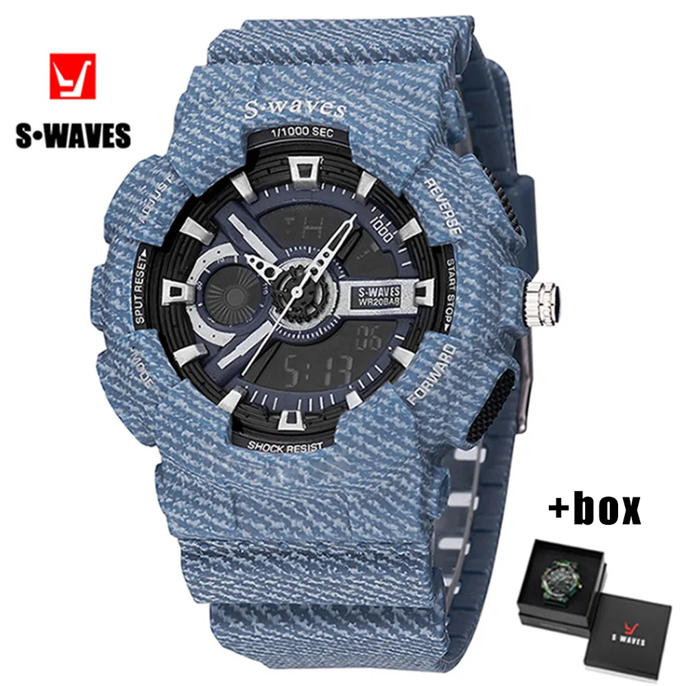 

SWAVES Military Watch Men Waterproof Plastic Dual Display Relogio Masculino Sports Quartz Alarm Clock Men Wrist Watch With Box