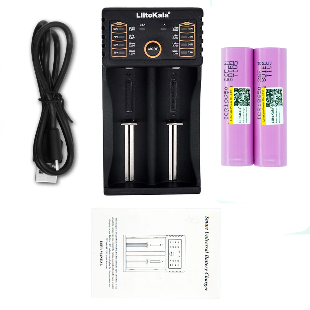Умное зарядное устройство LiitoKala USB 26650 18650 AAA AA + 2 шт. аккумуляторов 3 7 в 2600