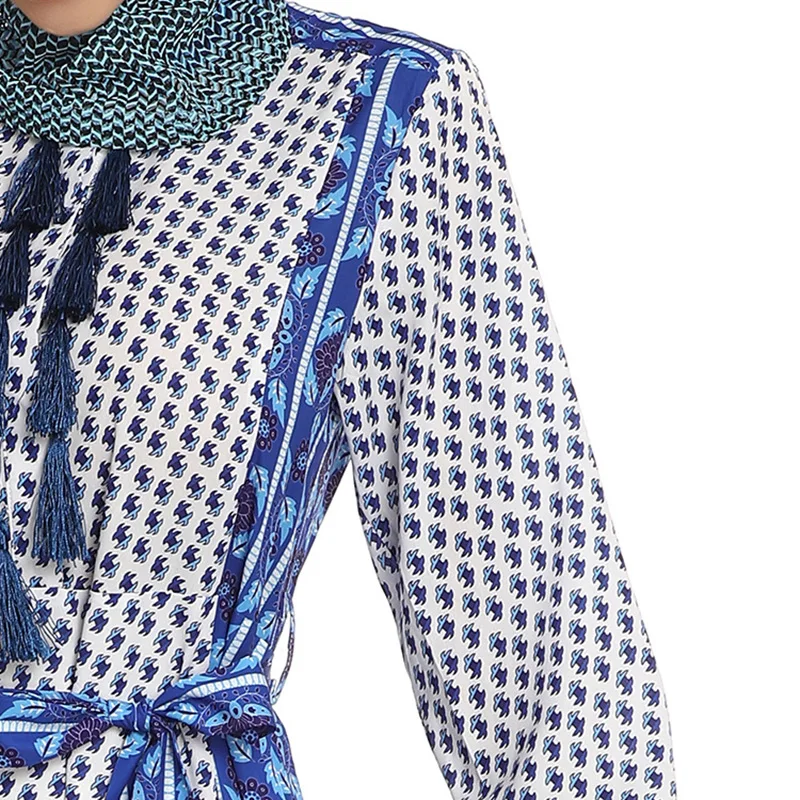 Australia fashion printed belt shirt plus size women's long skirt Muslim women's long skirt Abaya Islamic ethnic evening dress