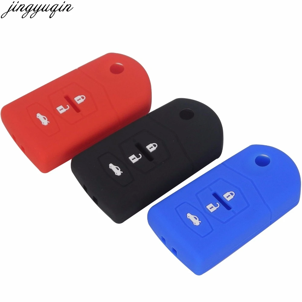 

jingyuqin 3 Buttons Remote Silicone Car Key Cover Case For Mazda 2 3 5 6 8 Atenza CX5 CX-7 CX-9 MX-5 RX Keyrings Fold Flid Key