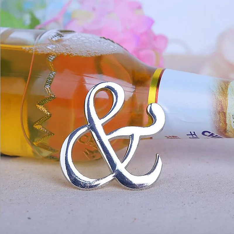 

50pcs Mr. And Mrs. Ampersand Bottle Opener Wine Bridal Shower Wedding Favors Gift Silver