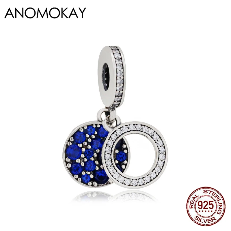 

New Arrivals Full of Dark Blue Crystal Silver Charm Pendant for Bracelet & Bangle Two Piece 925 Silver Round Pendants Beads