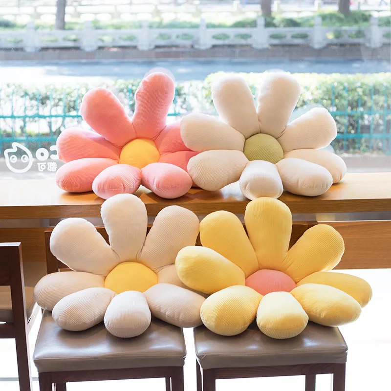 

60cm Daisy Plush Plant Pillow Lifelike Sunflower Seat Cushion Down Cotton Filled Yellow Pink Beige Chair Flower