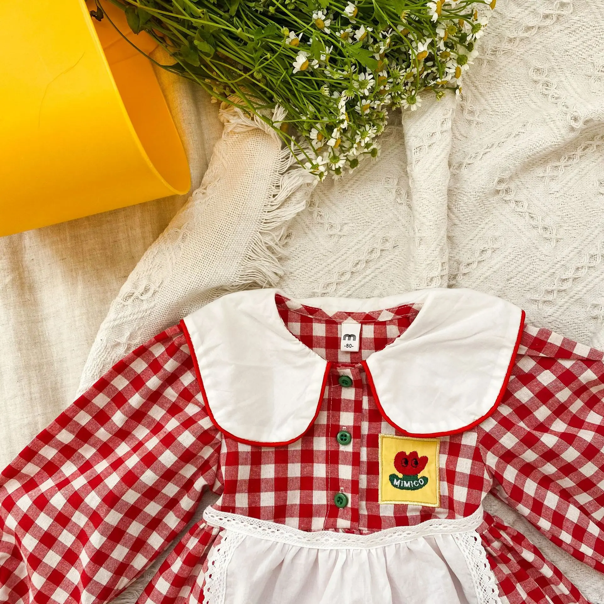 

2021 Spring New Plaid Girls Princess Dress Peter Pan Collar Toddlers Kids Long Sleeve Clothes Children Dresses