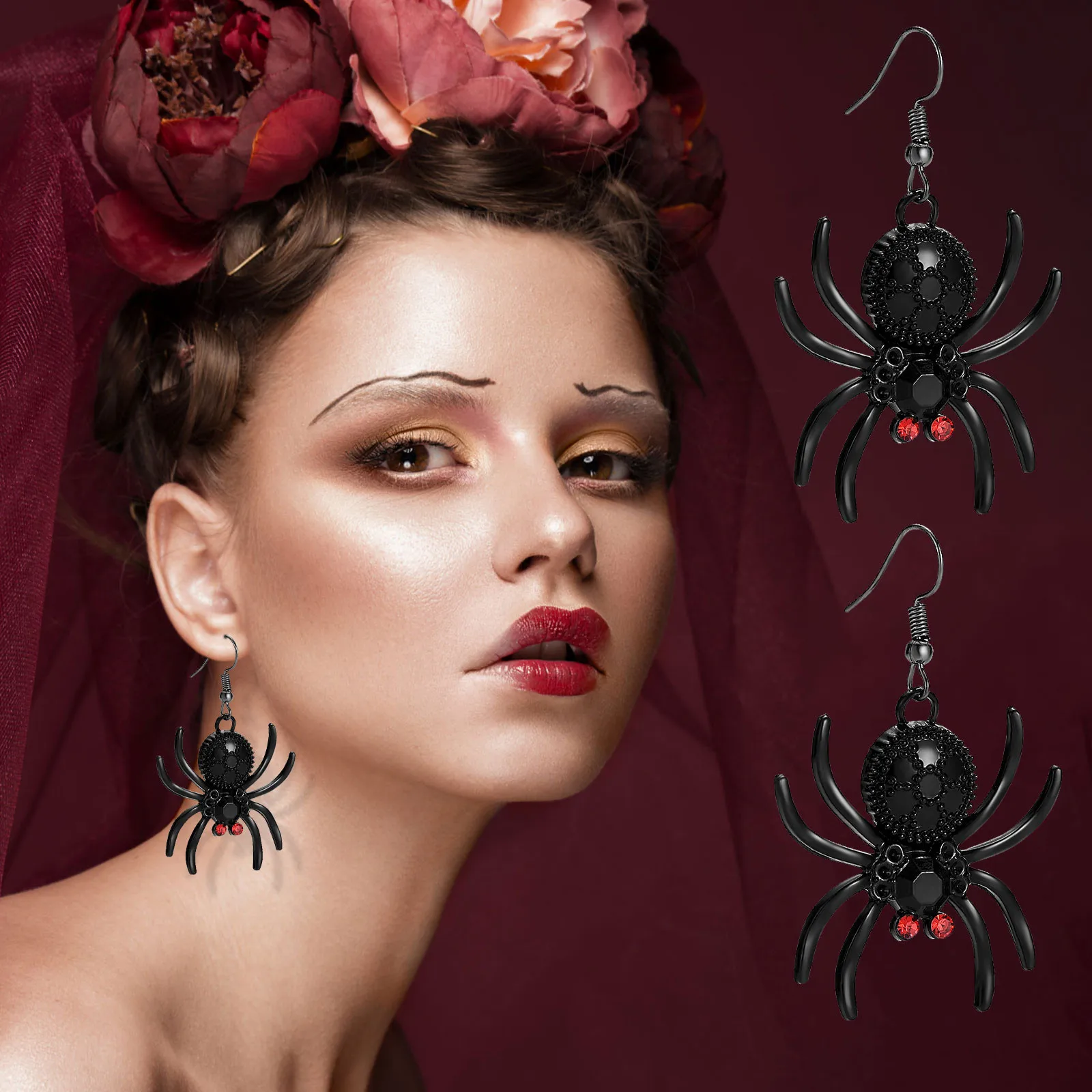 Личность себе костюмы черная паучиха кулон крючок серьги красные пятна Мини Паук