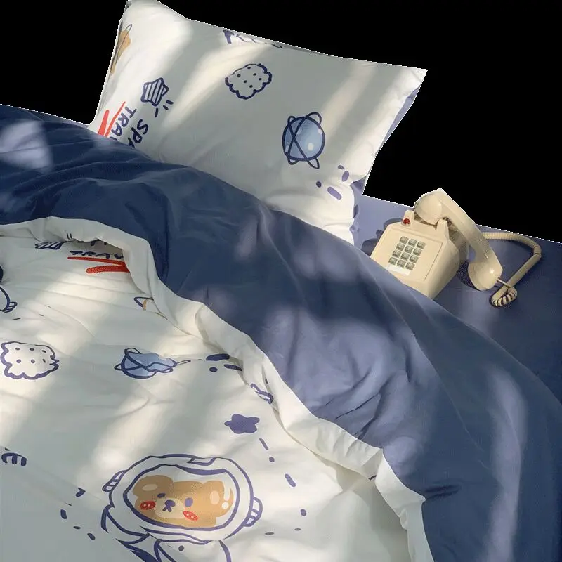 

Комплект постельного белья с изображением астронавта, детское постельное белье, простыня со штампами, пододеяльник, 135x200, односпальный, дву...