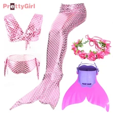 PrettyGirl Children Swimming Mermaid Tails for Girls Swimsuit Bikini Bathing Suit Dress Mermaid Cosplay Costume can add Monofin