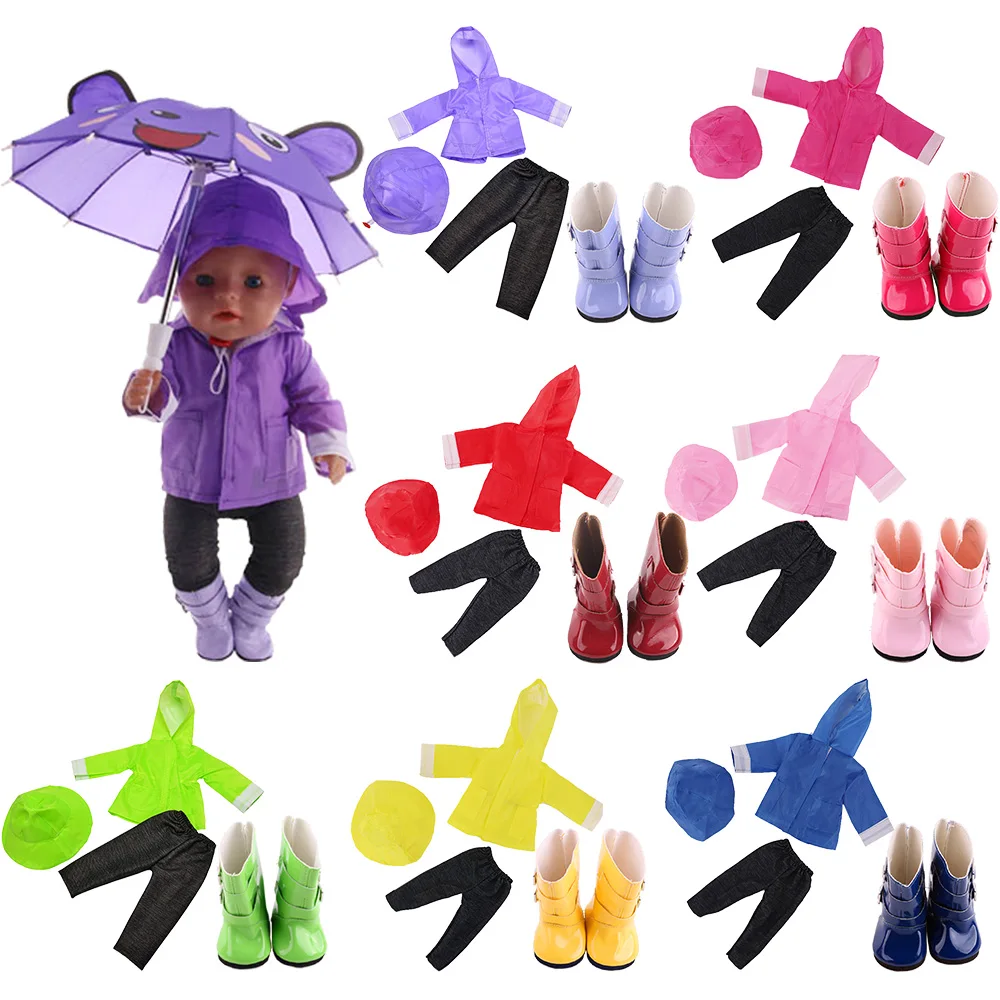 Raincoat Suit 3 Pcs/Set=Jacket+Hat+Pants Fit 18 Inch American&43 CM Baby Doll Clothes,Girl's Toys,Our Generation,Christmas Gifts