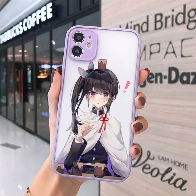 

fun design Demon Slayer Phone Case purple matte transparent For iPhone 7 8 x xs xr 11 12 pro plus max mini Clear Funda