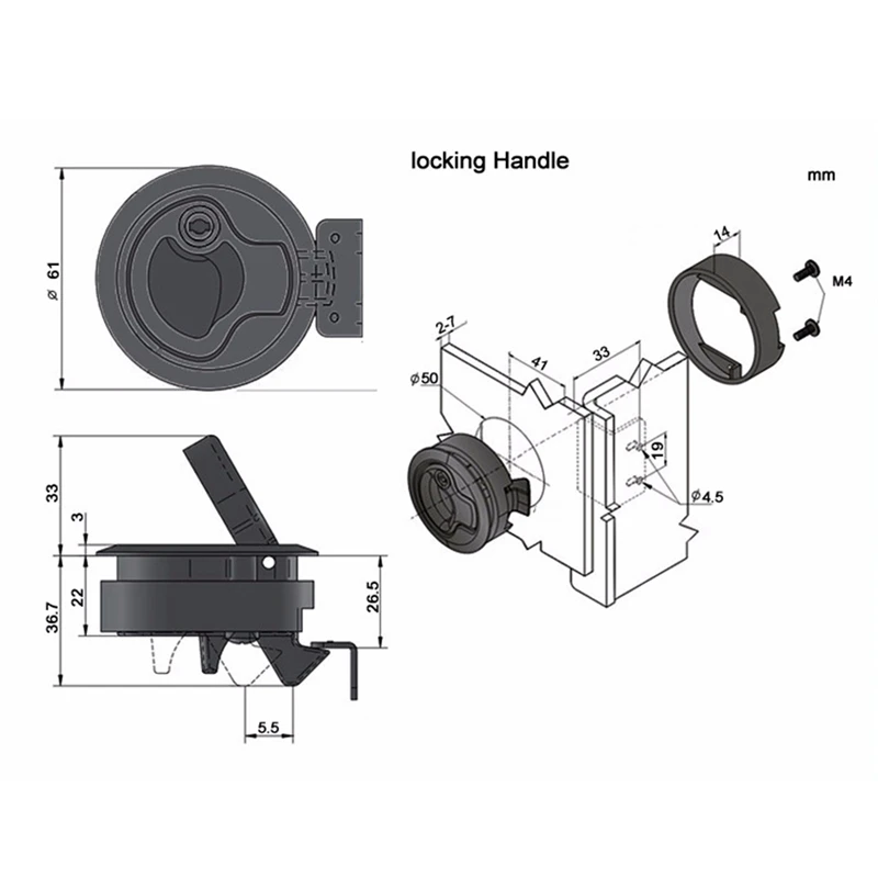 

Boat 2Inch Flush Pull Slam Latch Hatch Round Pull Latch Round for RV Boat Marine Deck Hatch 1/4Inch Door Cabinet 2PCS