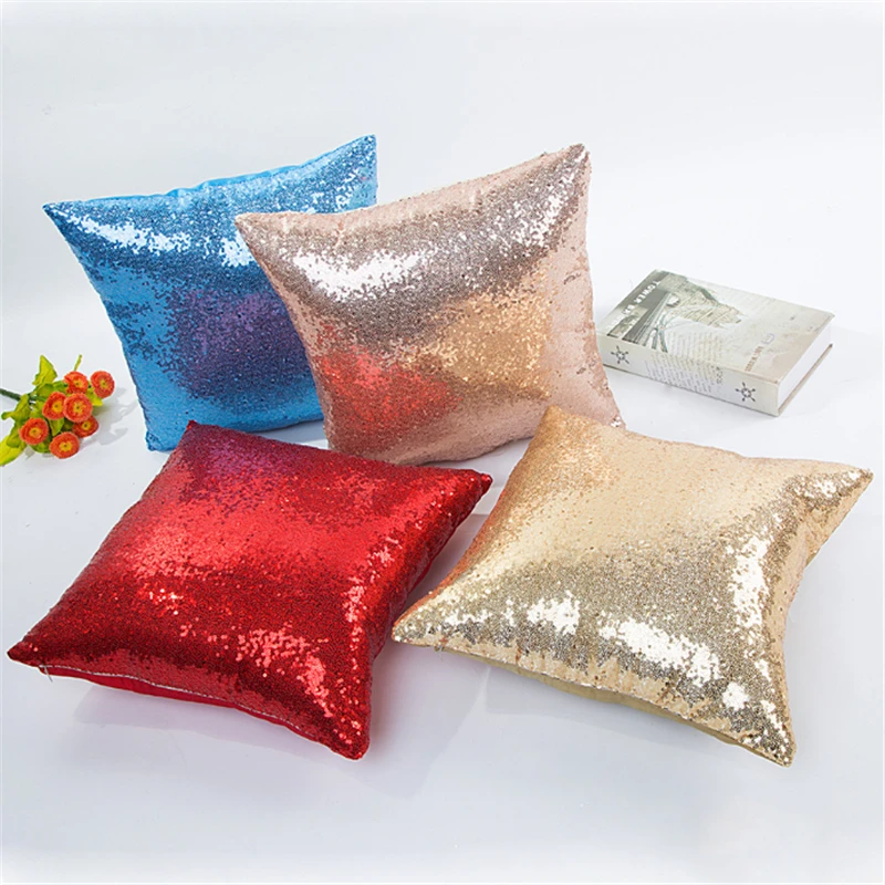 Блестящая однотонная атласная Серебряная Подушка с блестками 40*40 см чехол для