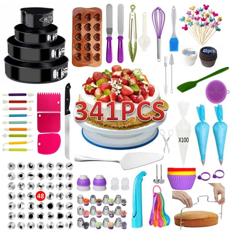 

341 Piece Cake Turntable Set Cake Decorating Mouth Non-stick Cake Mold Baking Kit