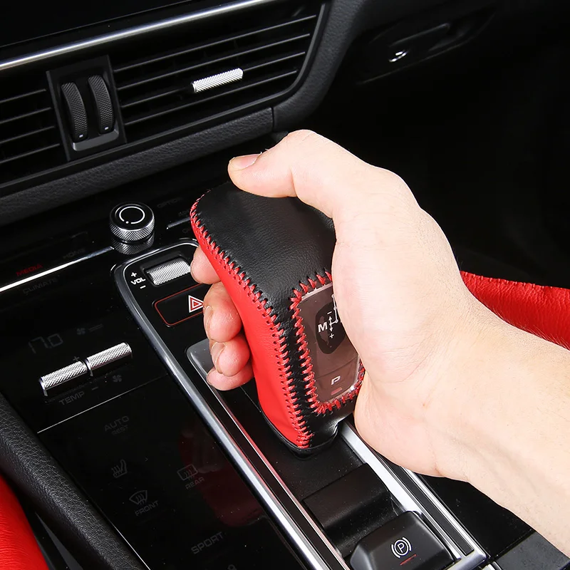 

DIY hand-sewn leather car gear cover car gear cover Gear Shift Collars for Porsche Cayenne