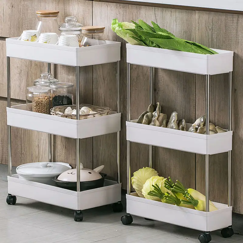 

Kitchen Storage Rack Fridge Side Vertical Shelf 4 Layers Removable With Wheels Bathroom Organizer Shelf Ga p Holder w/ 6 hooks