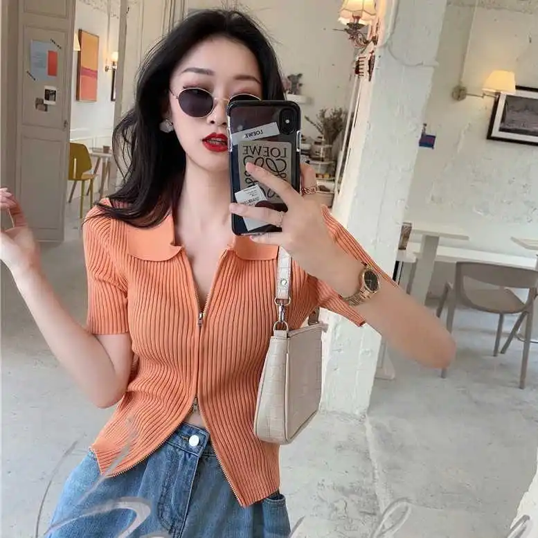 Новинка лета 2021 двухсторонний свитер поло в Корейском стиле с воротником на