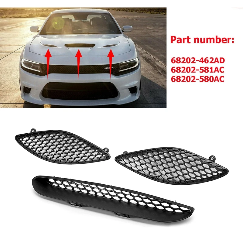 

Car Front Hood Grille Grill Bonnet Cover Scoop Bezel for Dodge Charger Srt Hellcat 2015-2020 68202462AD 68202581AC