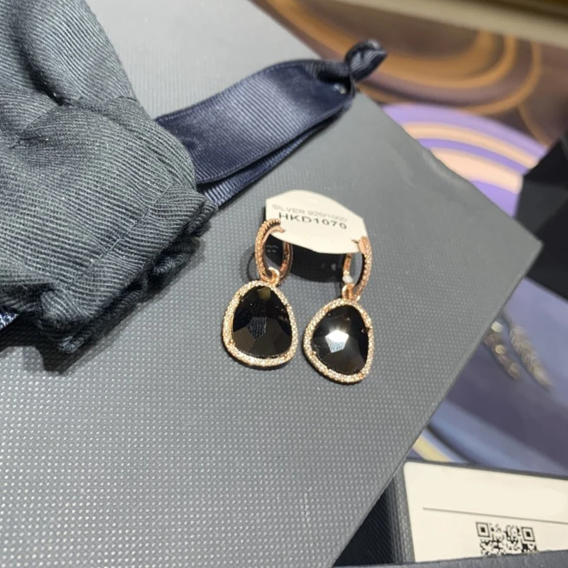 Модный шарм копия 1:1 Реплика розовое золото черный гематит падение серьги в паре