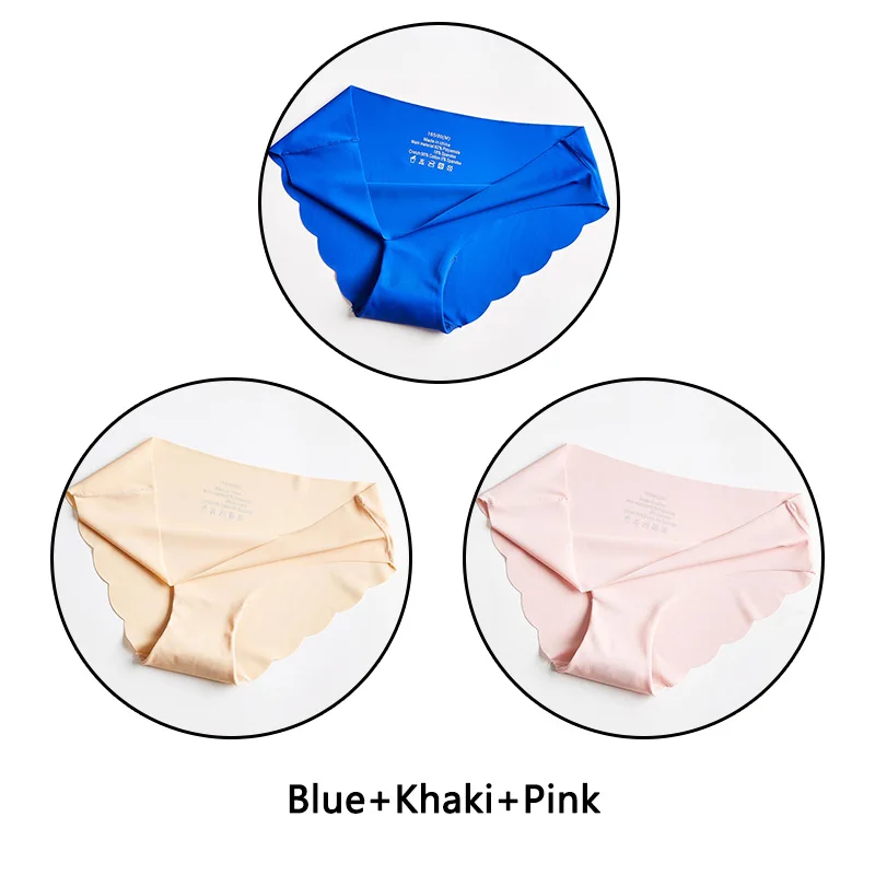 Blue Khaki Pink 3 шт. ультра тонкие мягкие женские трусики бесшовные трусы сексуальные оборки Нижнее белье Женские однотонные трусики 7 цветов Нижнее белье с низкой посадкой нижнее белье - Цвет: Blue Khaki Pink