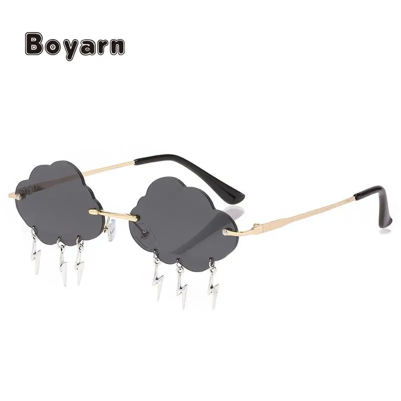 

Boyarn Ins Popular Rimless Sunglasses For Women Clouds Lightning Tassel Sun Glasses Candy Colors Shades Party Glasses UV400