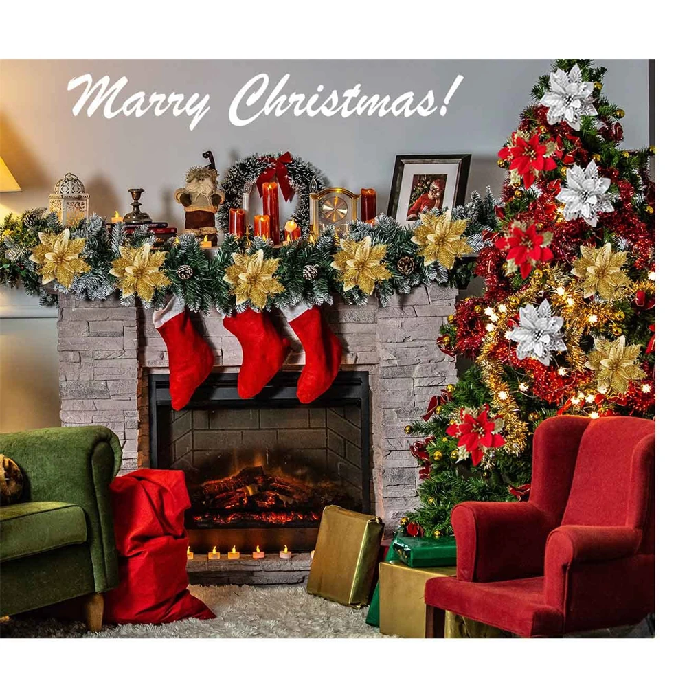 5/10 шт. новогодние искусственные пуансеттийские цветы | Дом и сад