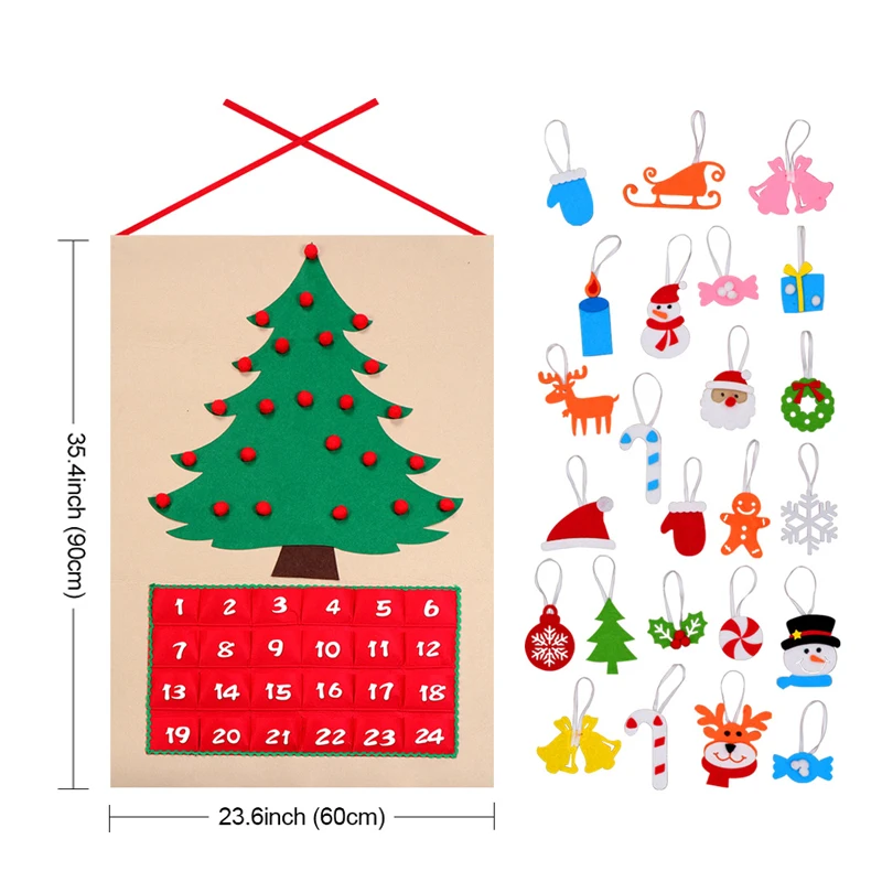 DIY Felt Calendar Наш теплый фетровый календарь для рождественской елки с карманами, сделай сам, тканевый календарь для детей, подарки для детей 1-24, обратный отсчет до Рождества - Цвет: DIY Felt Calendar