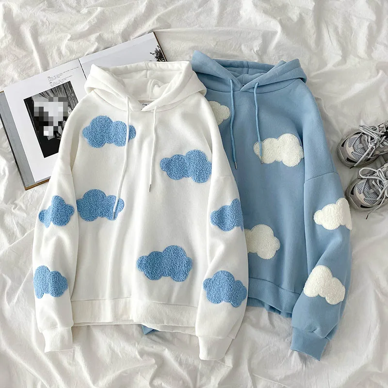

Harajuku Hoodies Women Casual Preppy Style Sky Clouds Embroidery Sweatshirt Loose Long Sleeve Pullover Streetwear Female Spring