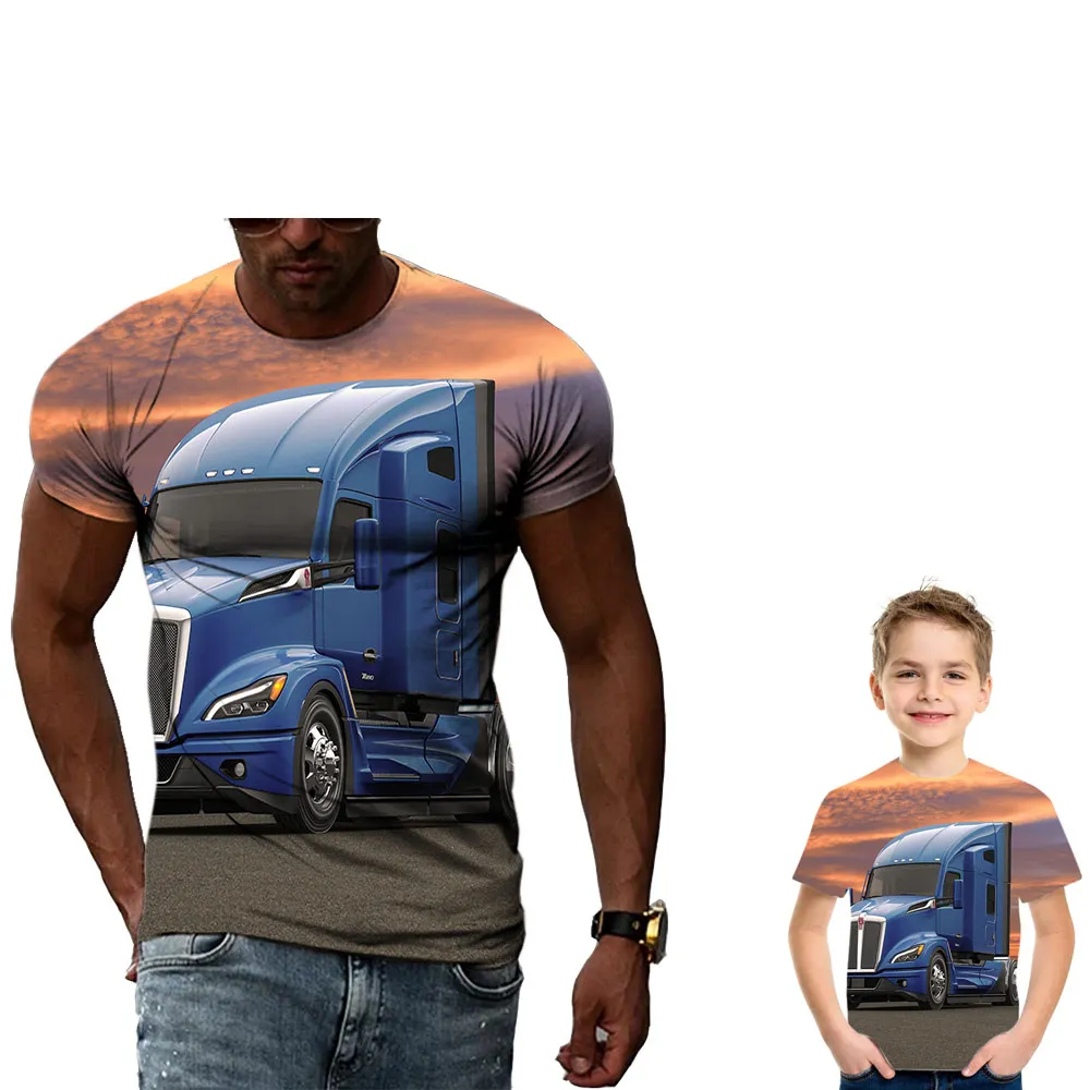 

Free Shipping 2021 New 3D Summer Car Printed Family Matching Trunck Series Casual Top Matching Outfits Family Look Sets 4-14 YRS