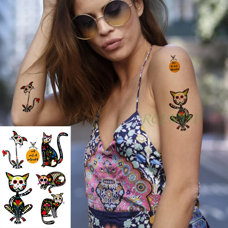 Водостойкая временная татуировка-наклейка кошка собака Череп голова флэш-тату