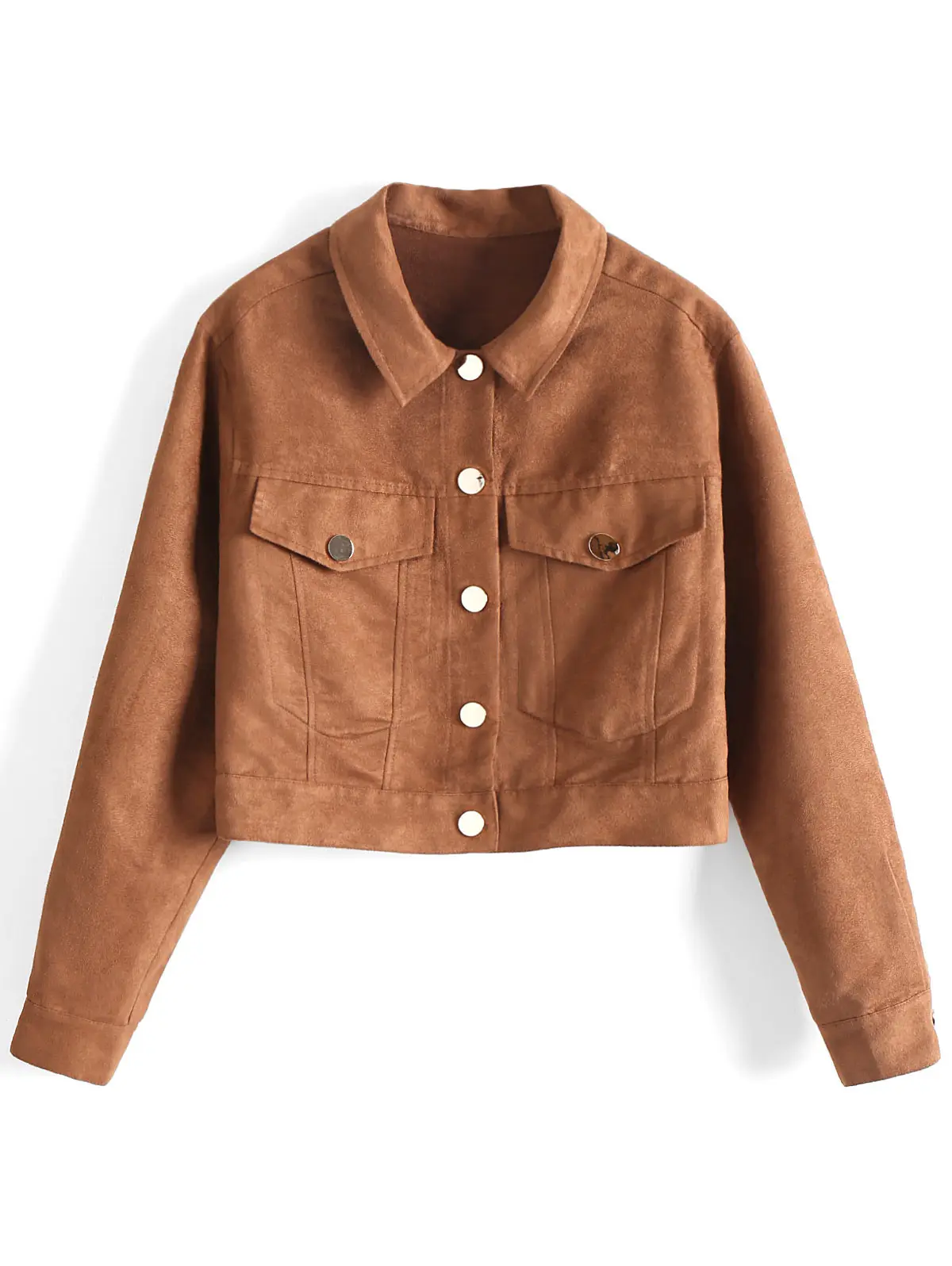 Укороченная куртка из искусственной замши с кнопками ZAFUL длинные рукава