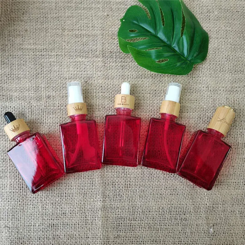 bamboo dropper bottles 1 oz sqaure glass dropper perfume bottle glass bamboo cosmetic packaging