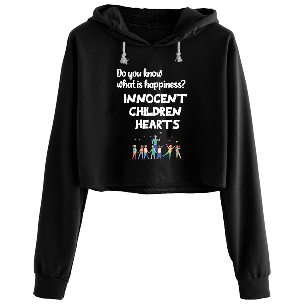 

Do You Know What Happiness Children Hearts Crop Hoodies Women Aesthetic Kpop Korean Y2k Pullover For Girls