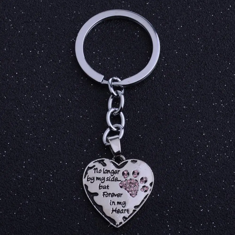 

36PC No Longer By My Side But Forever In My Heart Keyrings Pet Dog Paw Print Pink Crystal Heart Pendant Keychains Pet Lover Gift