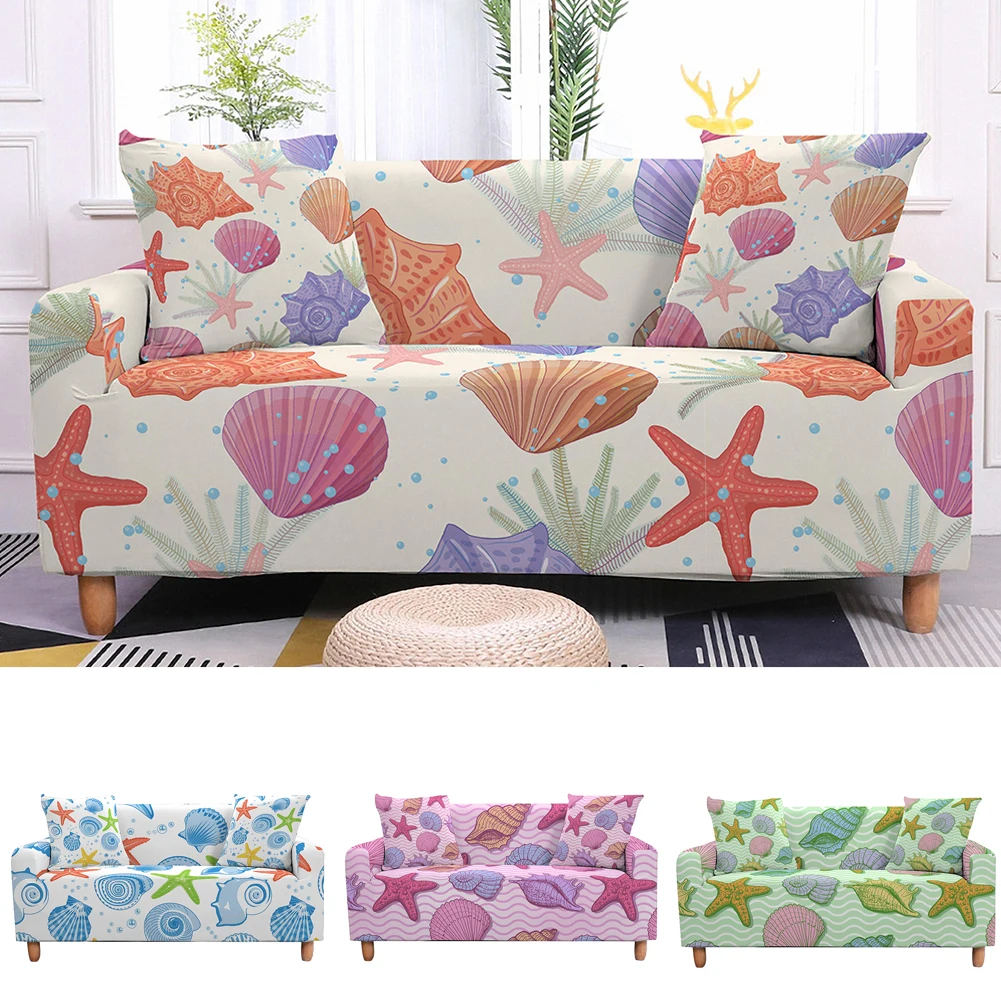 

Starfish Shell Stretch Sofa Cover for Living Room Sectional Couch Cover Elastic Armchair Slipcovers LoveSeat 2/3 Seater Cover